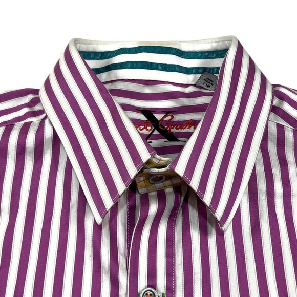 Robert Graham X Button Up Shirt Mens Large Purple Striped Long Sleeve Flip Cuff - Picture 5 of 11